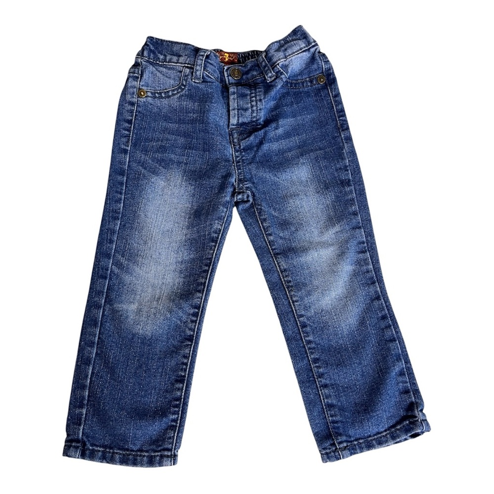 7 for all Mankind Toddler Blue Jeans Elastic Waist Straight Jean Distressed 24 M